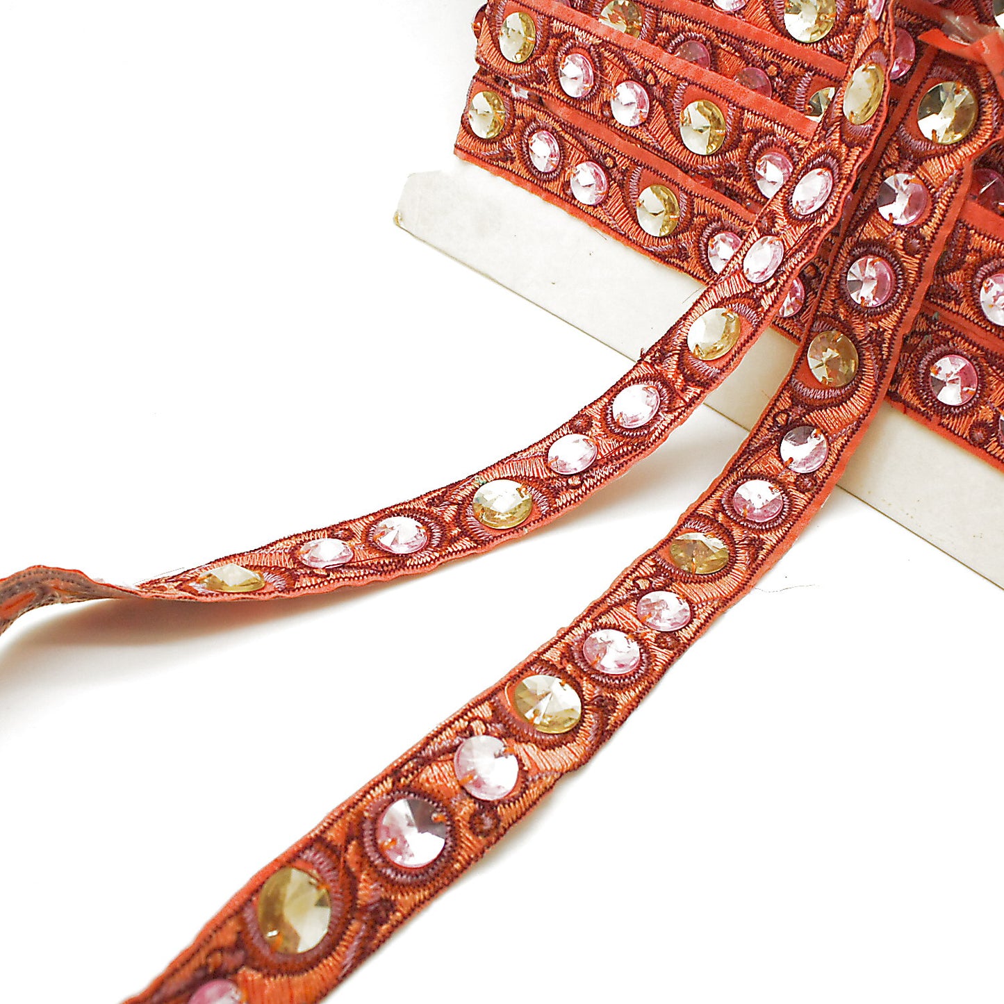 SALMON PINK RHINESTONE TRIM