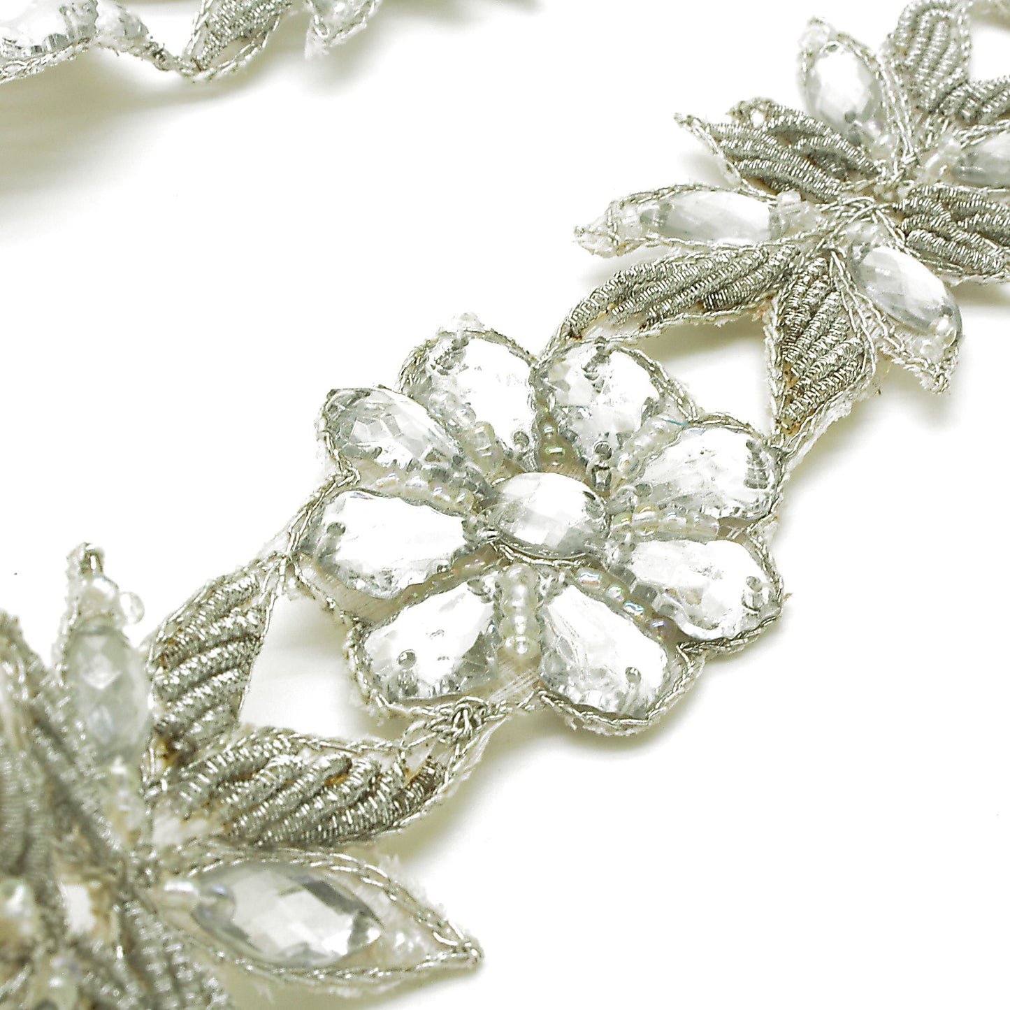 SILVER RHINSTONE FLORAL TRIM