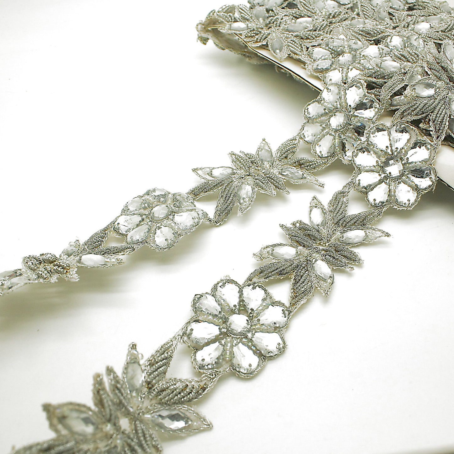 SILVER RHINSTONE FLORAL TRIM