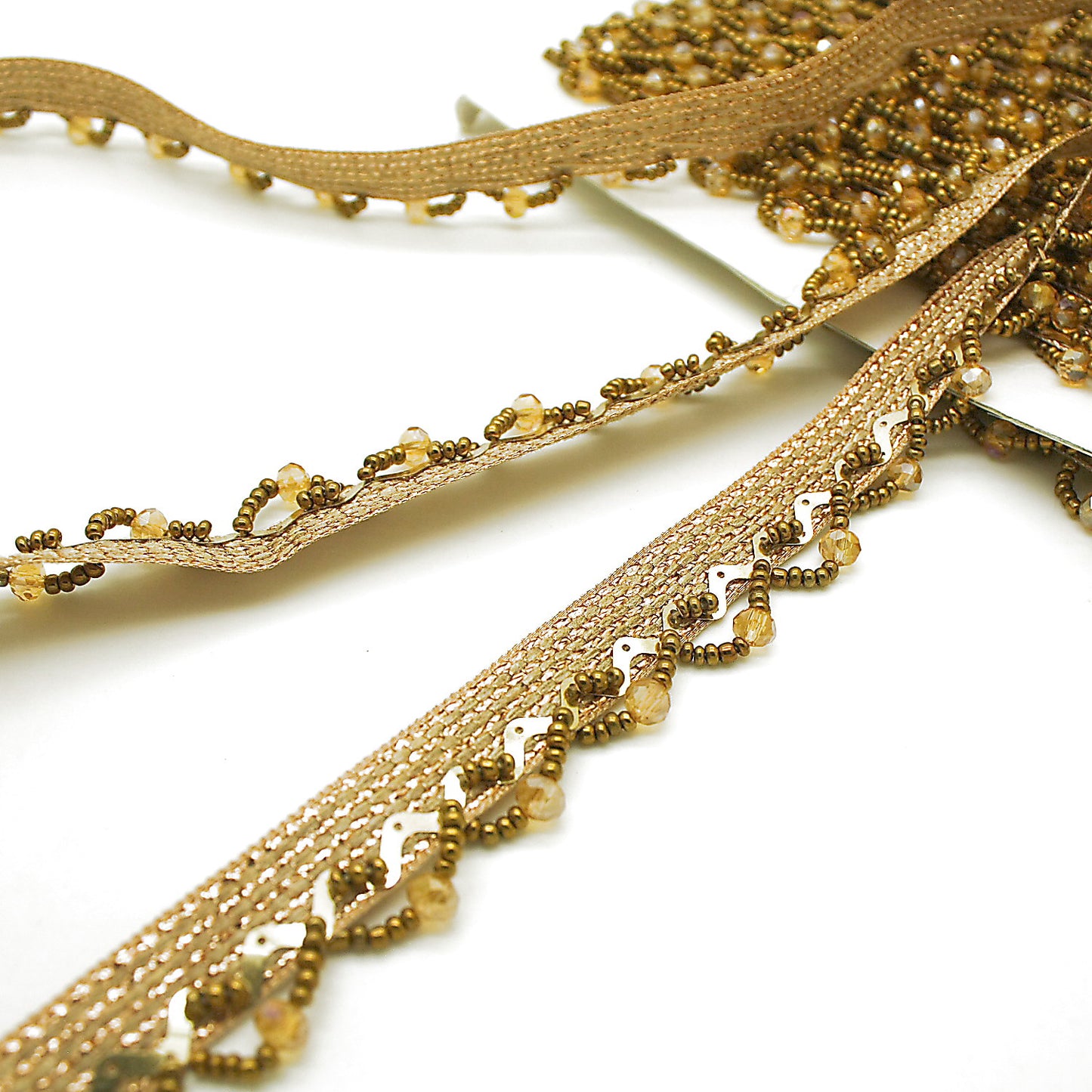 GOLD BRONZE BEADED FRINGE TRIM