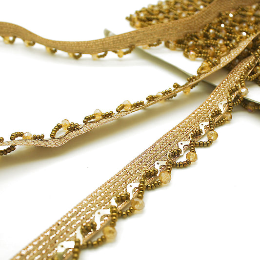 GOLD BRONZE BEADED FRINGE TRIM