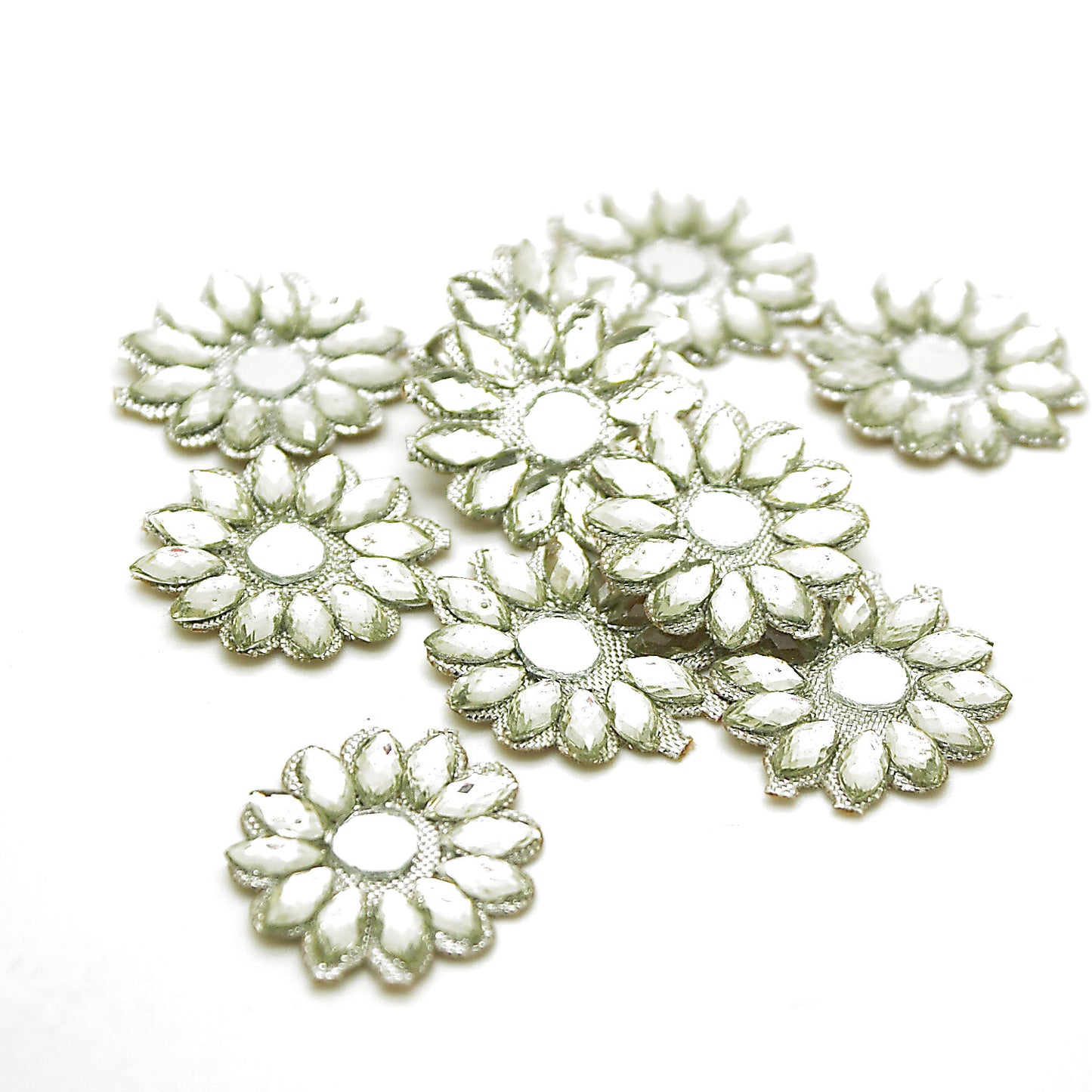 SILVER MIRROR FLOWER  MOTIFS - Pack of 10 - sarahi.NYC