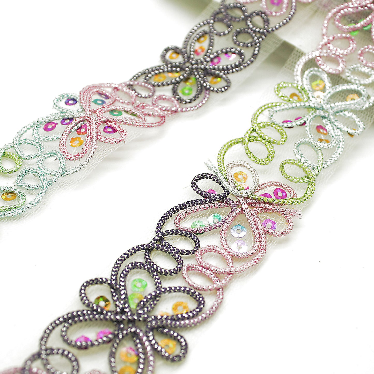 WHITE RAINBOW SEQUIN NET TRIM - sarahi.NYC