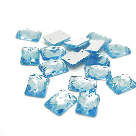 PACK OF 10 - 18mm RECTANGLE BLUE FLAT RHINESTONES - sarahi.NYC