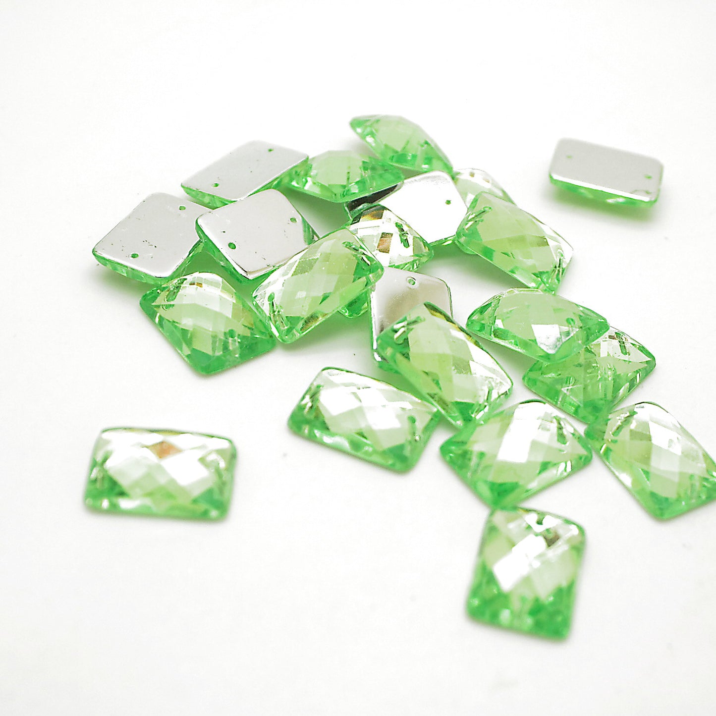 PACK OF 10 -18mm RECTANGLE LIME GREEN FLAT RHINESTONES - sarahi.NYC