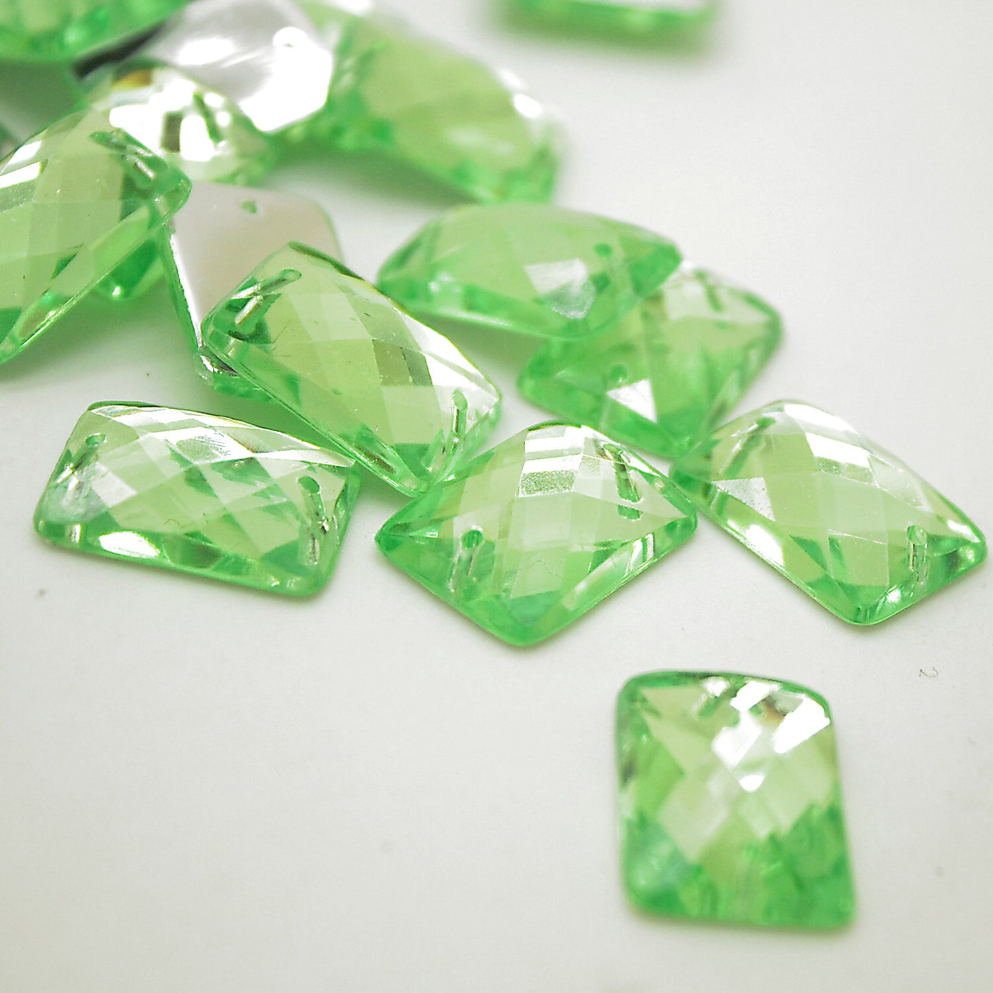 PACK OF 10 -18mm RECTANGLE LIME GREEN FLAT RHINESTONES - sarahi.NYC