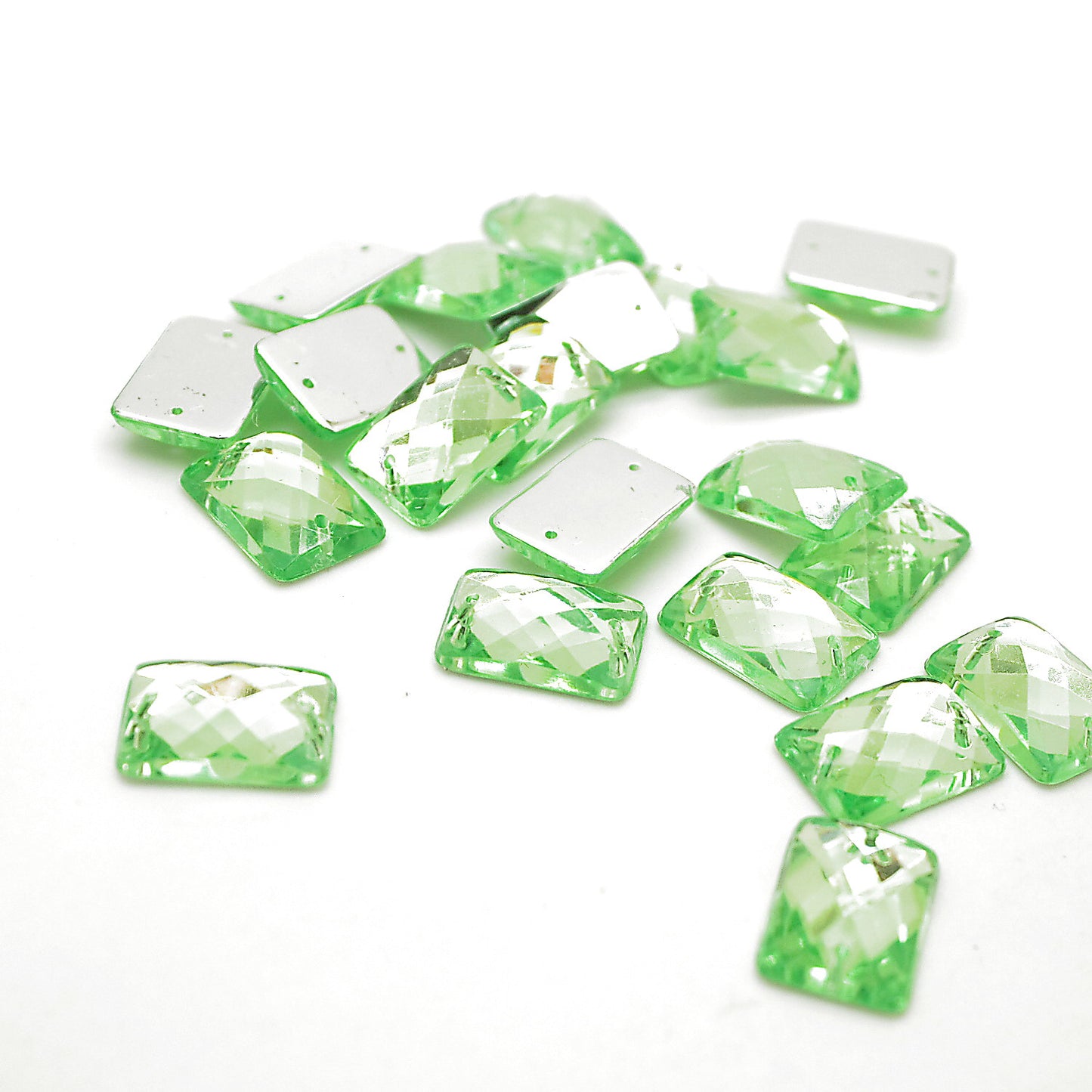 PACK OF 10 -18mm RECTANGLE LIME GREEN FLAT RHINESTONES - sarahi.NYC