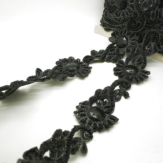 BLACK FLORAL RHINESTONE TRIM - sarahi.NYC