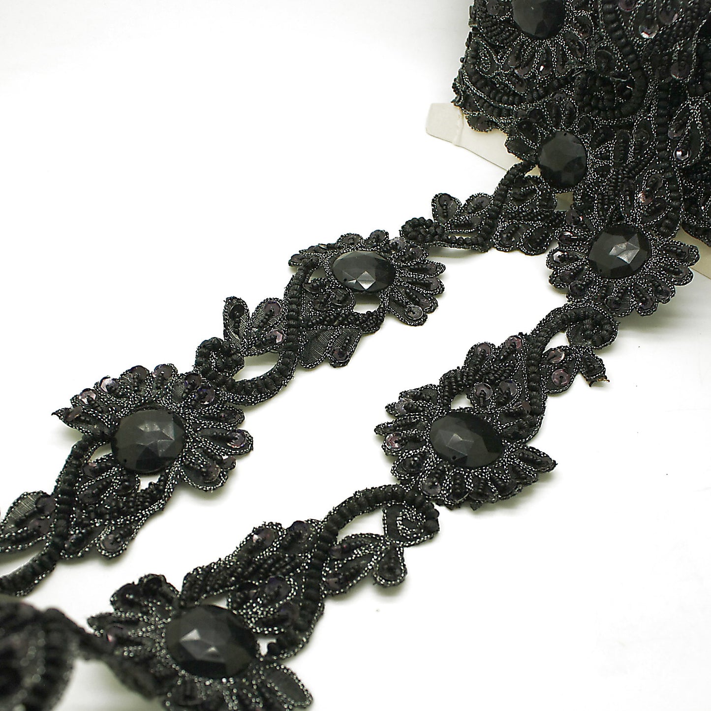 BLACK FLORAL RHINESTONE TRIM - sarahi.NYC