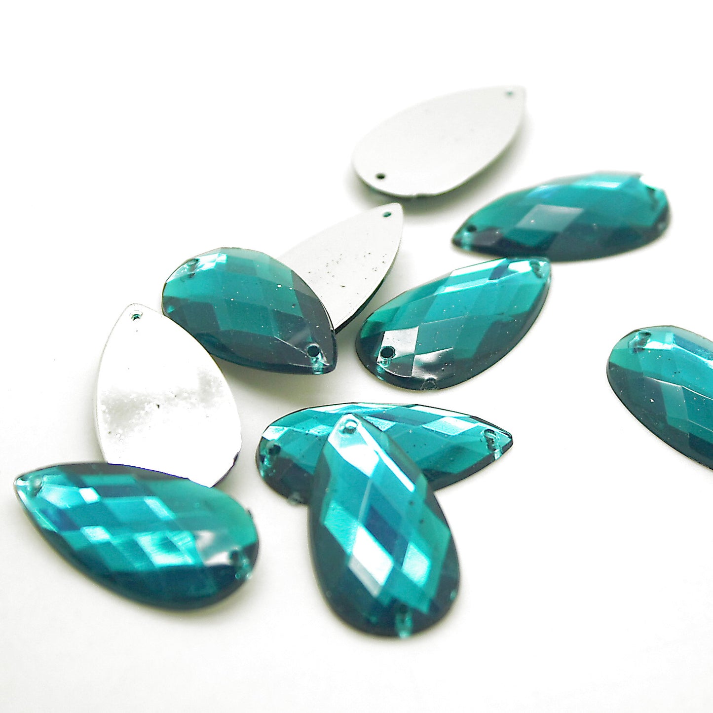 PACK OF 10 - TEARDROP 30 mm FLAT BACK TEAL RHINESTONE GEMS - sarahi.NYC