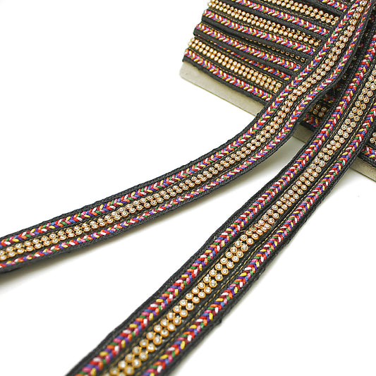 BLACK MULTI-COLOR CRYSTAL RIBBON TRIM - sarahi.NYC