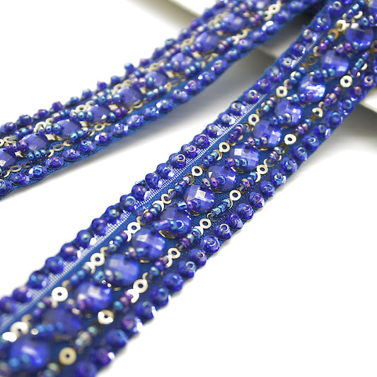 BLUE BEADED RHINESTONE TRIM - sarahi.NYC