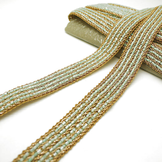 LIGHT BLUE GOLD BUGLE BEAD TRIM - sarahi.NYC