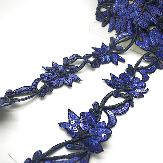 BLUE FLORAL SEQUIN BEADED TRIM - sarahi.NYC