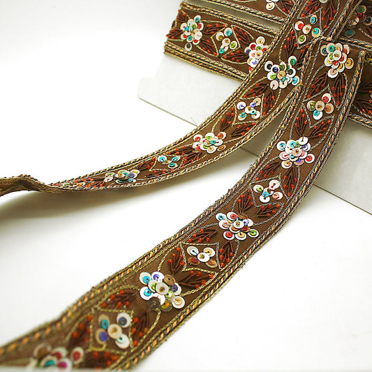 BROWN BEADED SEQUIN ETHNIC TRIM - sarahi.NYC