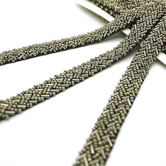 GUNMETAL GRAY BEADED TRIM - sarahi.NYC