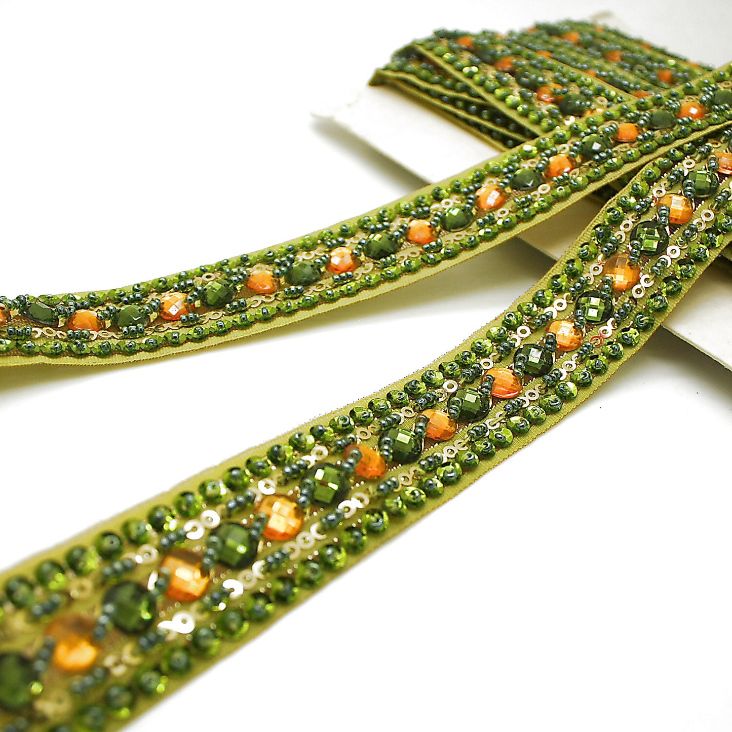 LIME GREEN & ORANGE RHINESTONE TRIM - sarahi.NYC