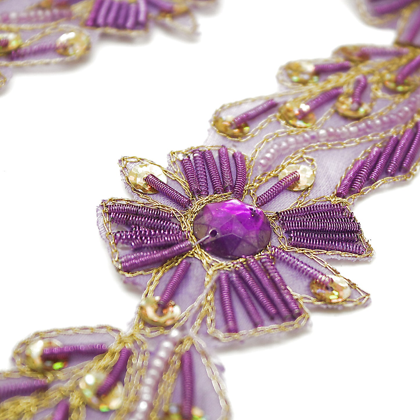 LILAC GOLD RHINESTONE FLORAL BEADED TRIM - sarahi.NYC