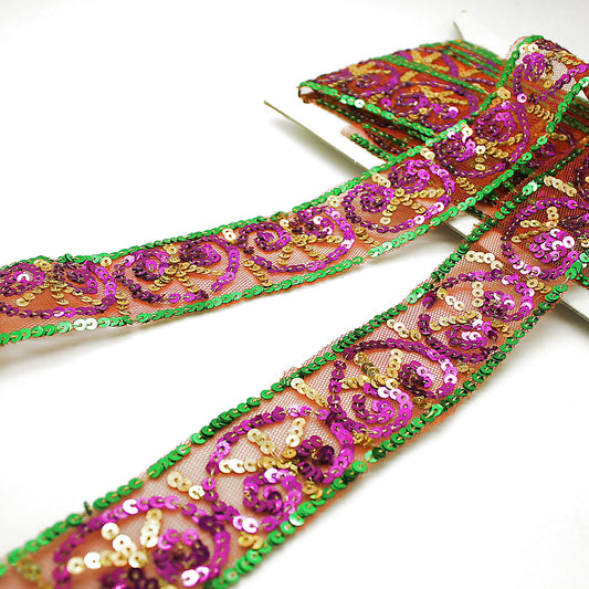 CERISE PINK GREEN SEQUIN NET TRIM - sarahi.NYC