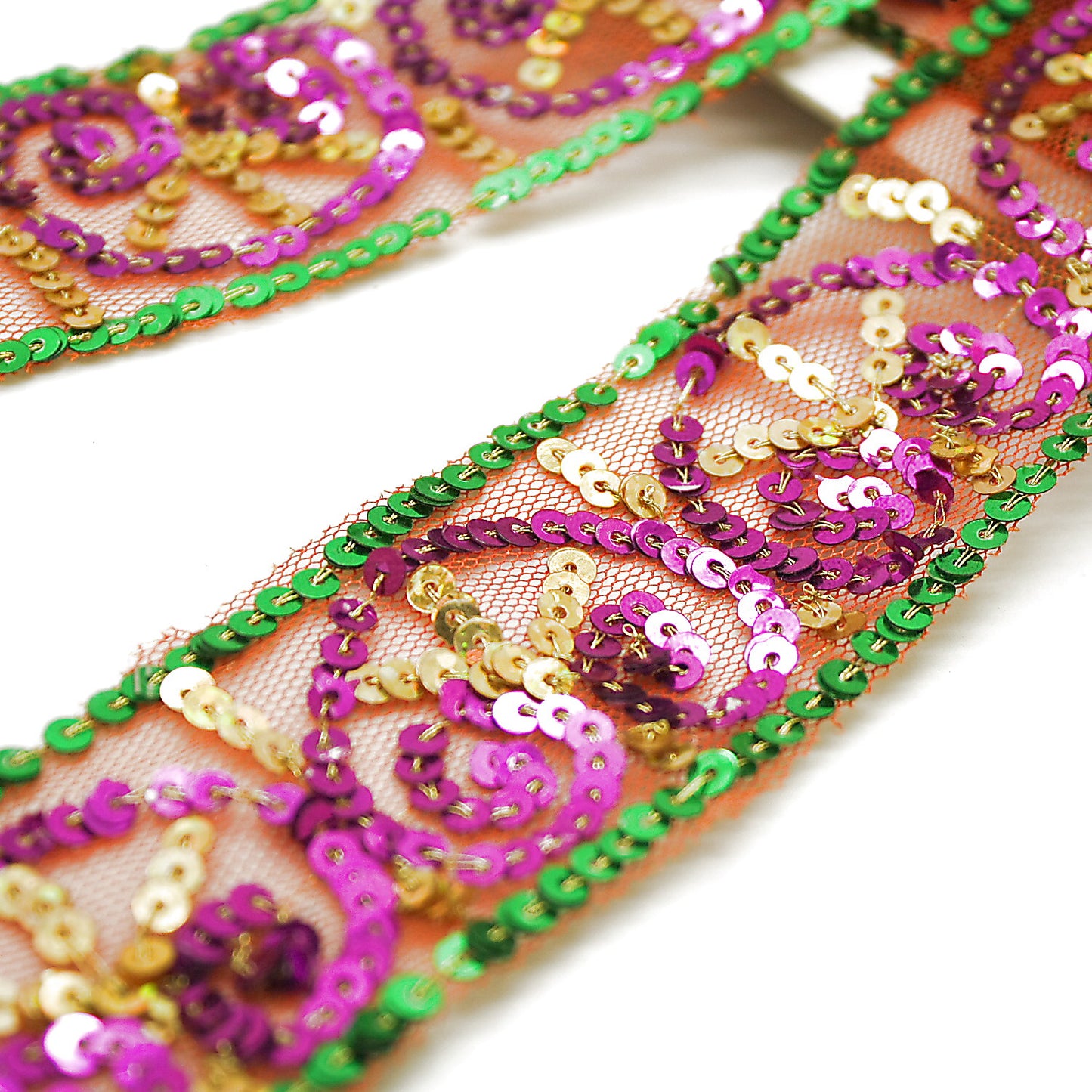 CERISE PINK GREEN SEQUIN NET TRIM - sarahi.NYC