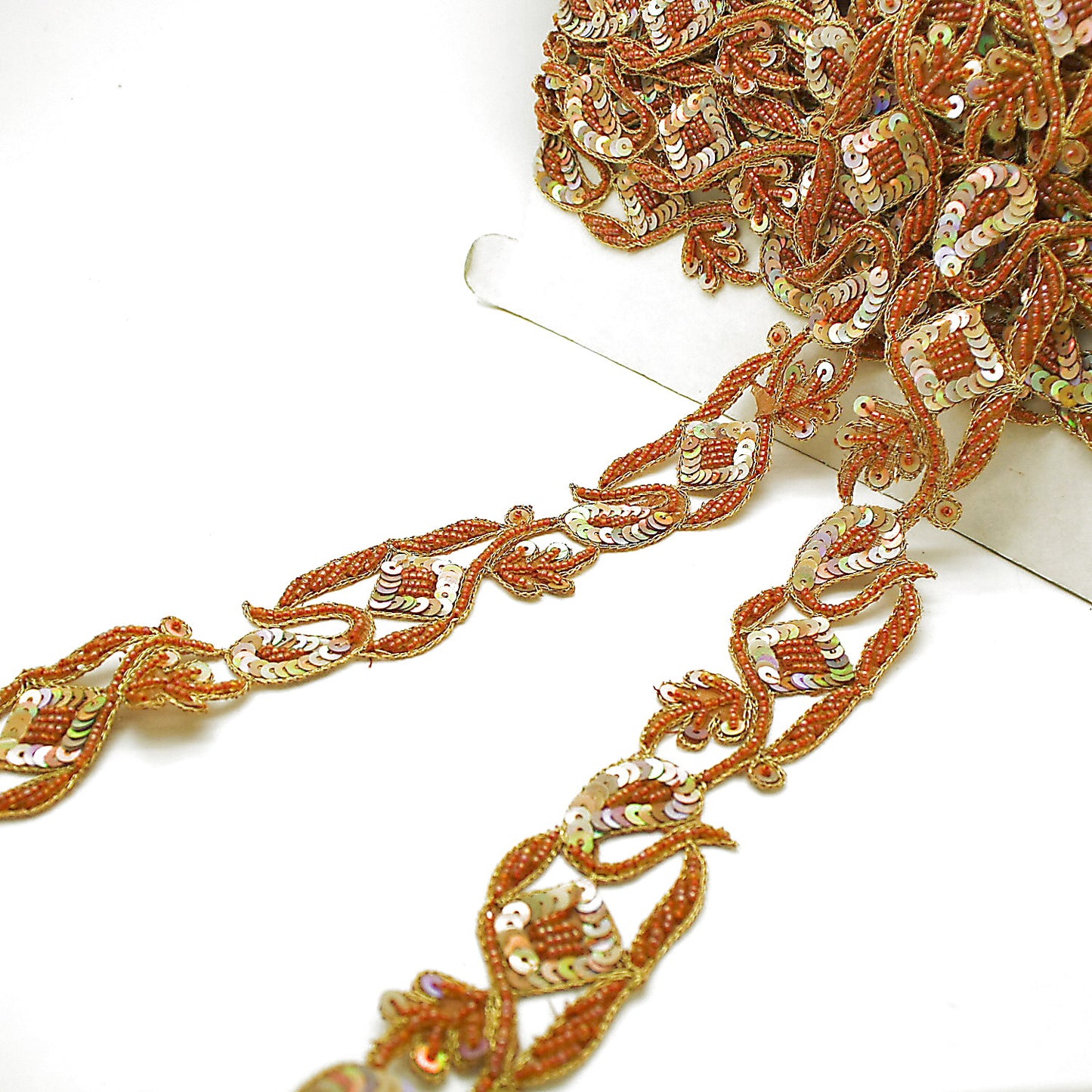 RUSTY ORANGE FLORAL SEQUIN EMBROIDERY TRIM - sarahi.NYC