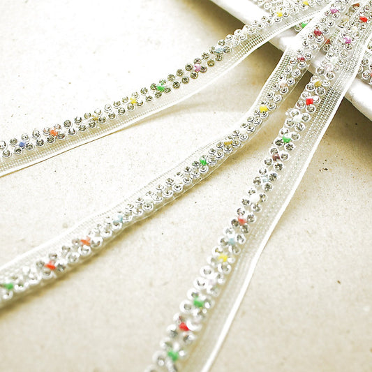 WHITE MULTI-COLOR THIN CRYSTAL EDGING TRIM - sarahi.NYC