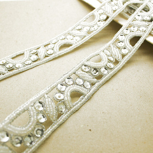 WHITE SILVER BEADED SEQUIN TRIM - sarahi.NYC