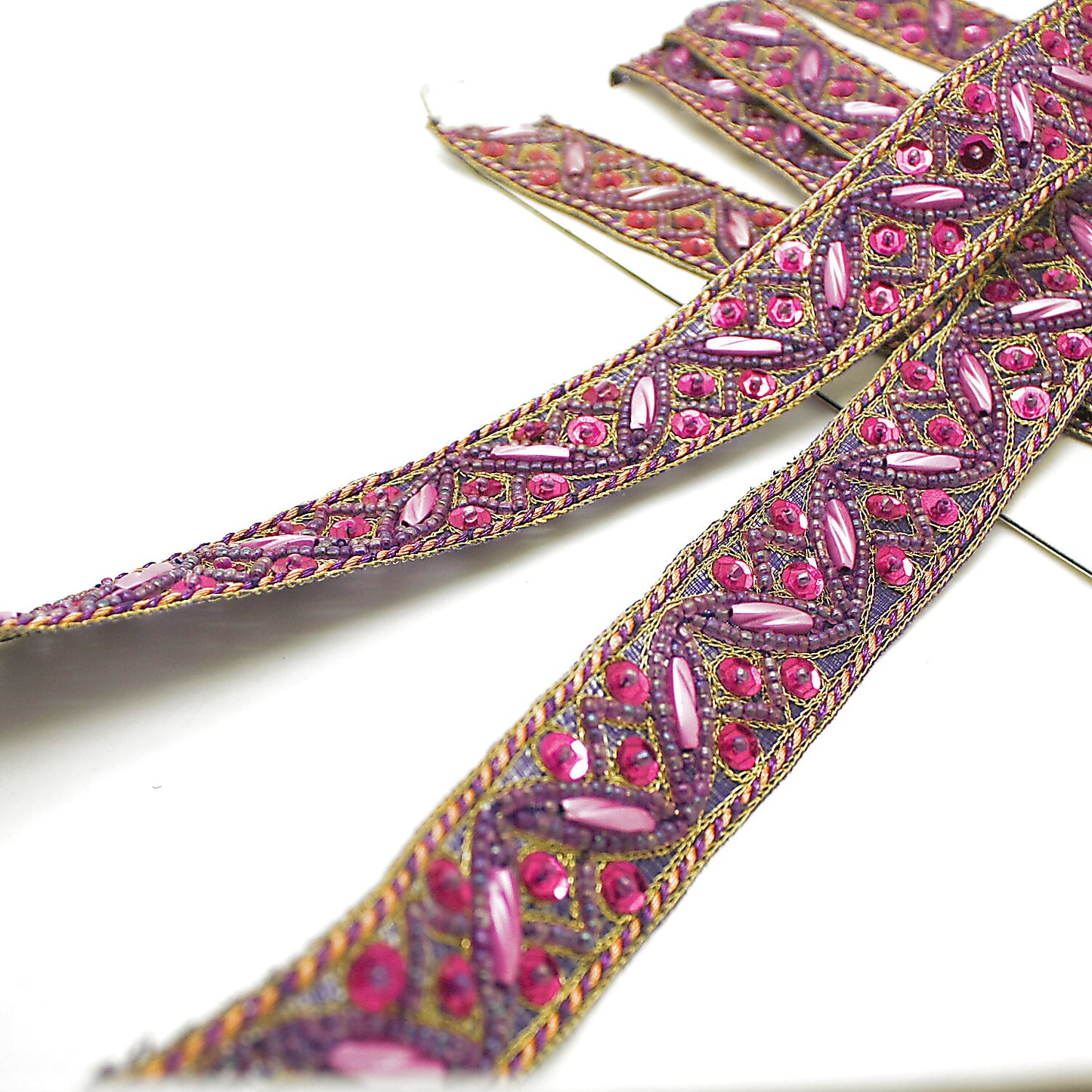 PURPLE PINK  SEQUIN BEADED TRIM - sarahi.NYC