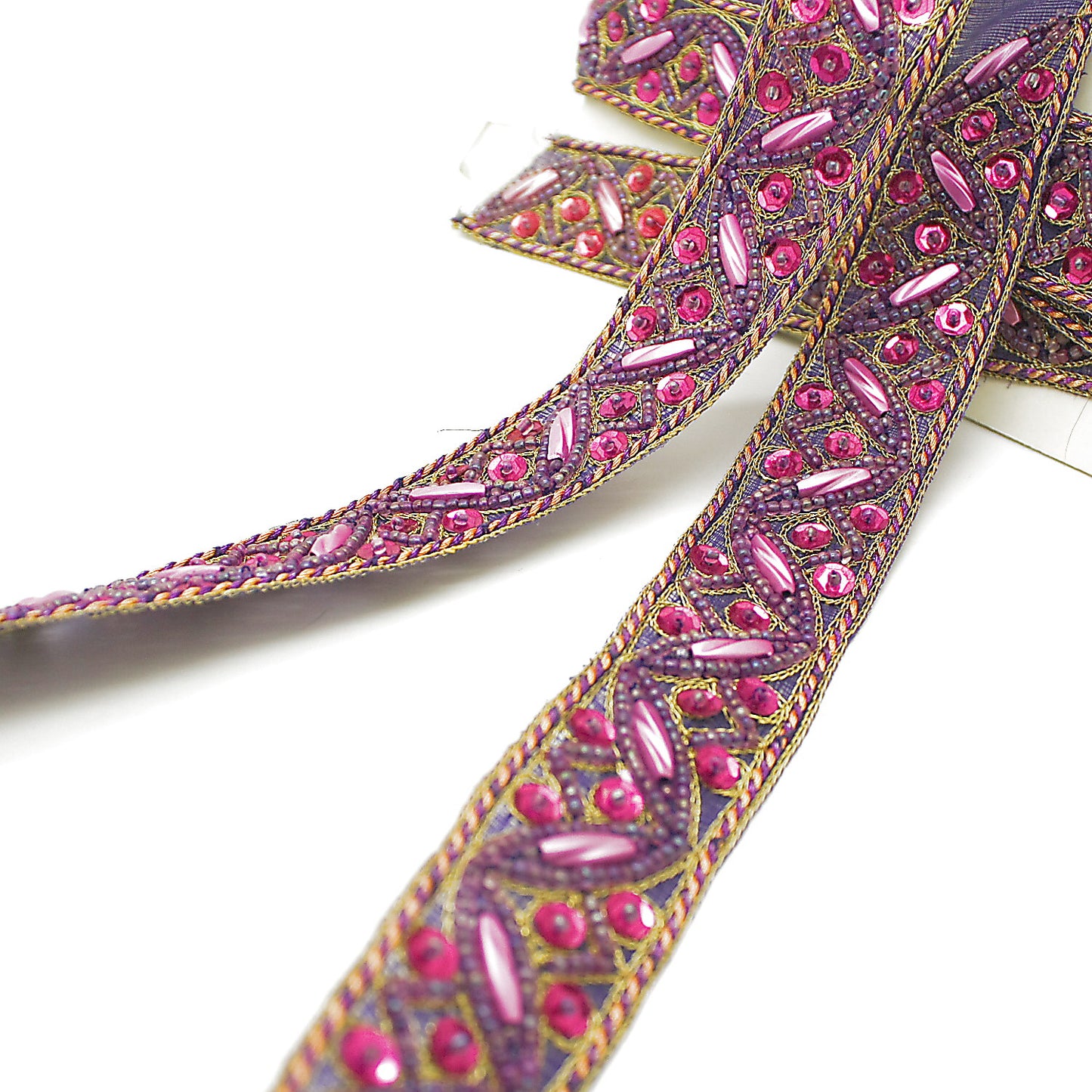 PURPLE PINK  SEQUIN BEADED TRIM - sarahi.NYC