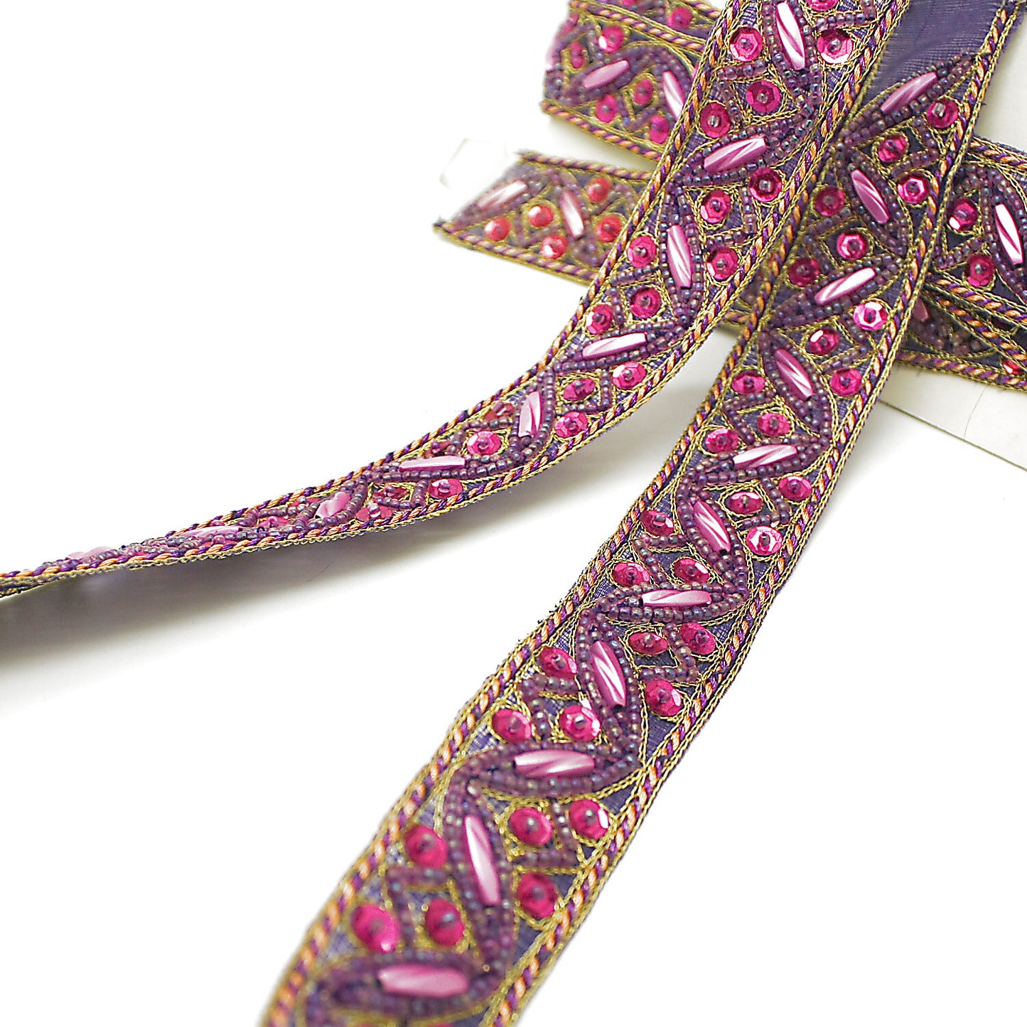 PURPLE PINK  SEQUIN BEADED TRIM - sarahi.NYC