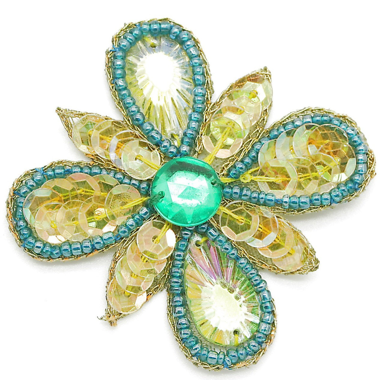 YELLOW GREEN SEQUIN  FLOWER MOTIF - sarahi.NYC