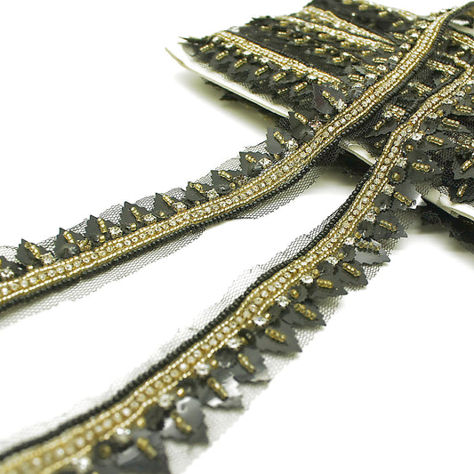 BLACK GOLD LEAF BEADED EDGING TRIM - sarahi.NYC