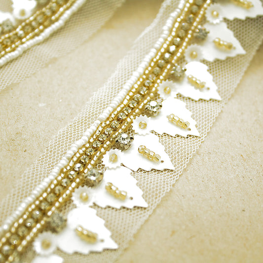 WHITE GOLD LEAF BEADED EDGING TRIM - sarahi.NYC