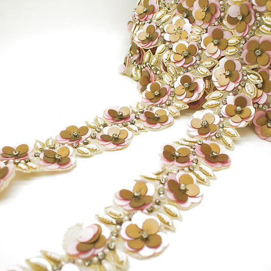 PINK GOLD SEQUIN FLOWER TRIM - sarahi.NYC