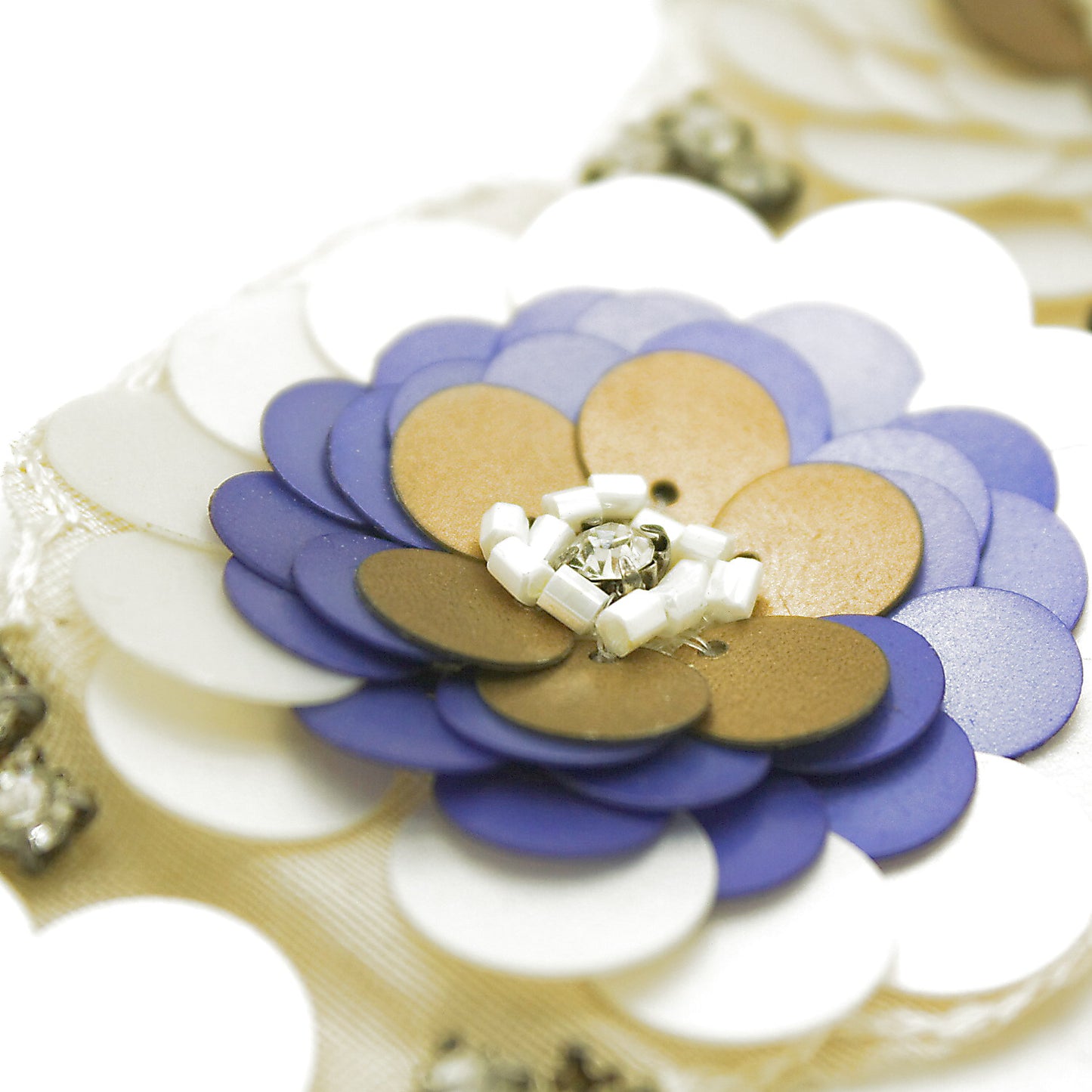 BLUE GOLD FLOWER  SEQUIN TRIM - sarahi.NYC