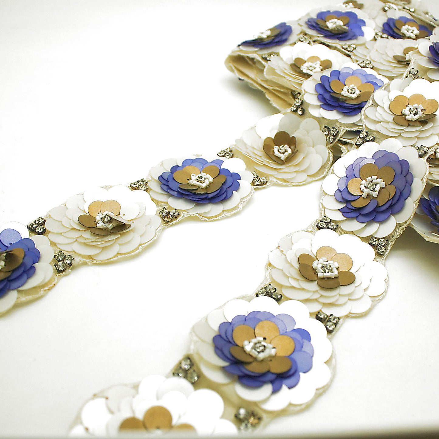 BLUE GOLD FLOWER  SEQUIN TRIM - sarahi.NYC