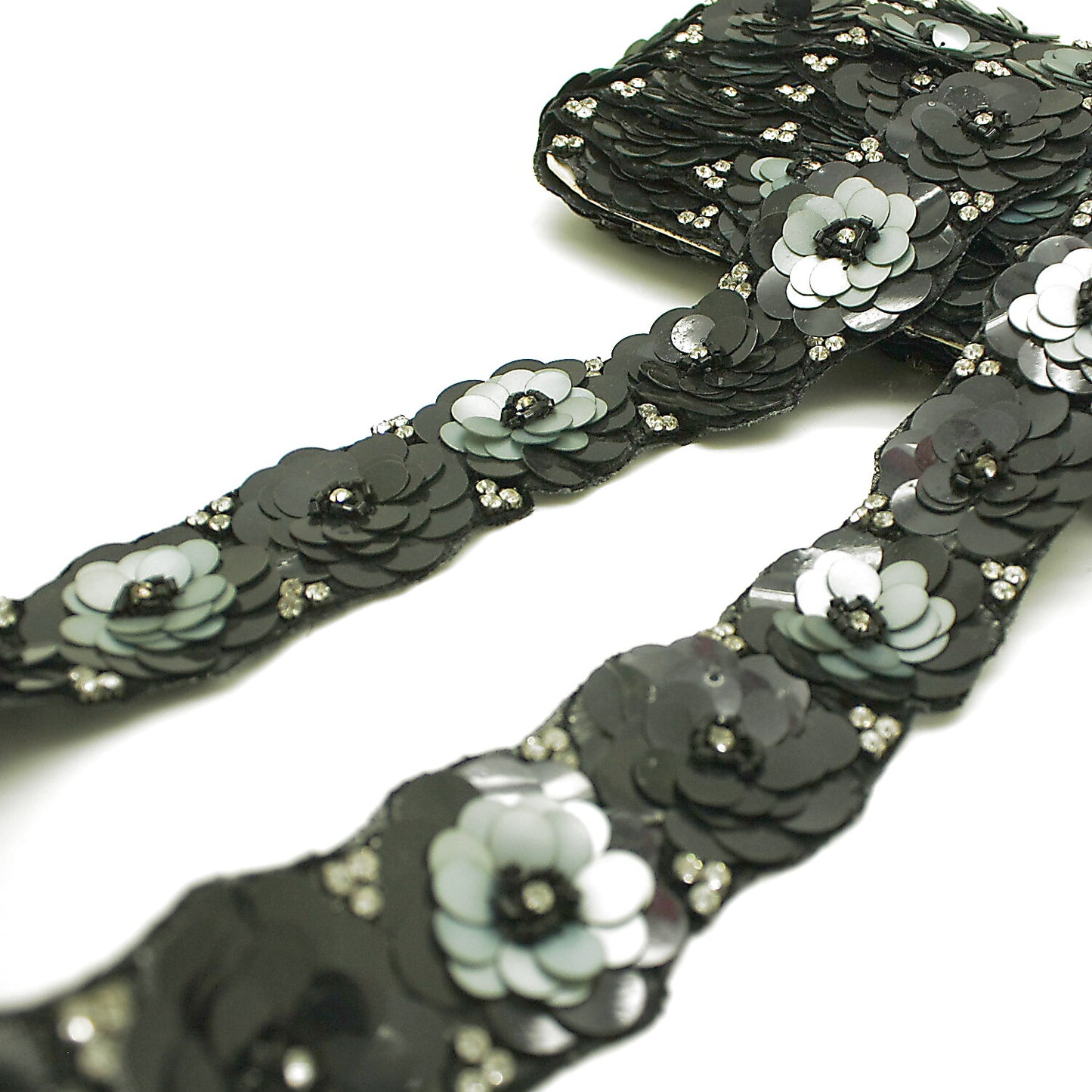 BLACK GRAY FLOWER  SEQUIN TRIM - sarahi.NYC