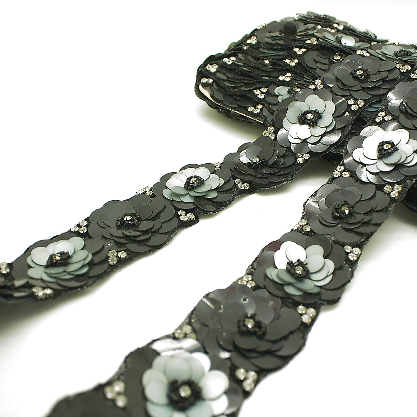 BLACK GRAY FLOWER  SEQUIN TRIM - sarahi.NYC