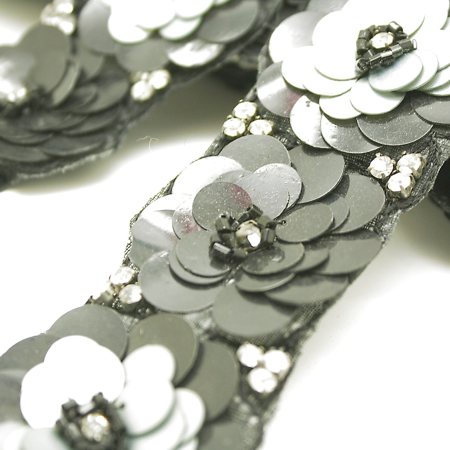 BLACK GRAY FLOWER  SEQUIN TRIM - sarahi.NYC