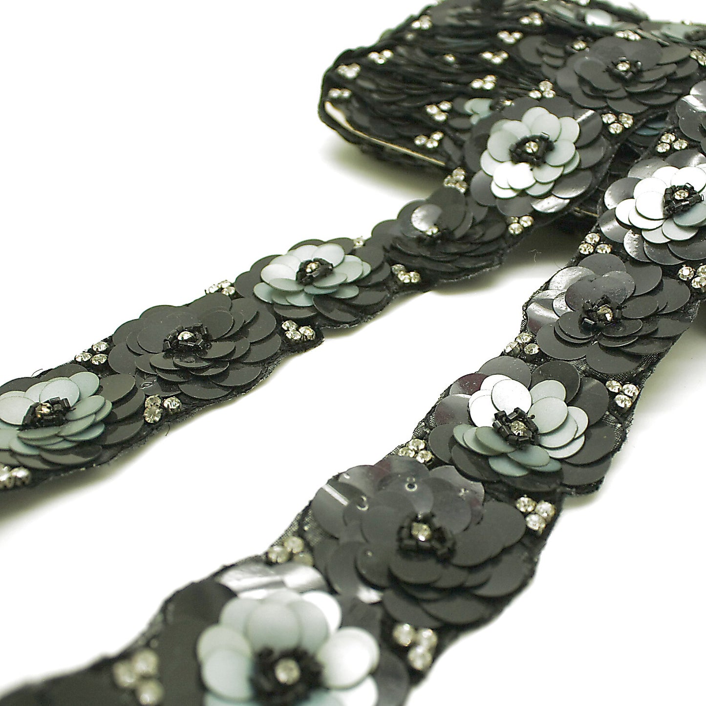 BLACK GRAY FLOWER  SEQUIN TRIM - sarahi.NYC