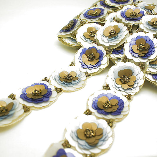 BLUE BRONZE FLOWER SEQUIN TRIM - sarahi.NYC