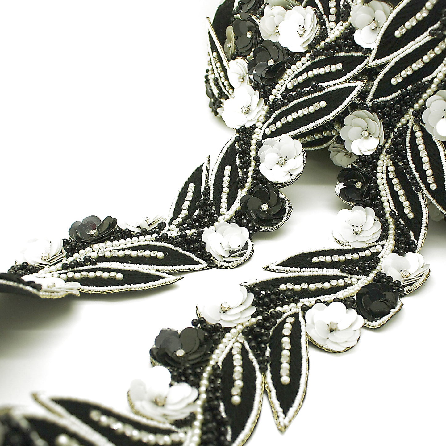 BLACK WHITE SEQUIN FLOWER TRIM - sarahi.NYC