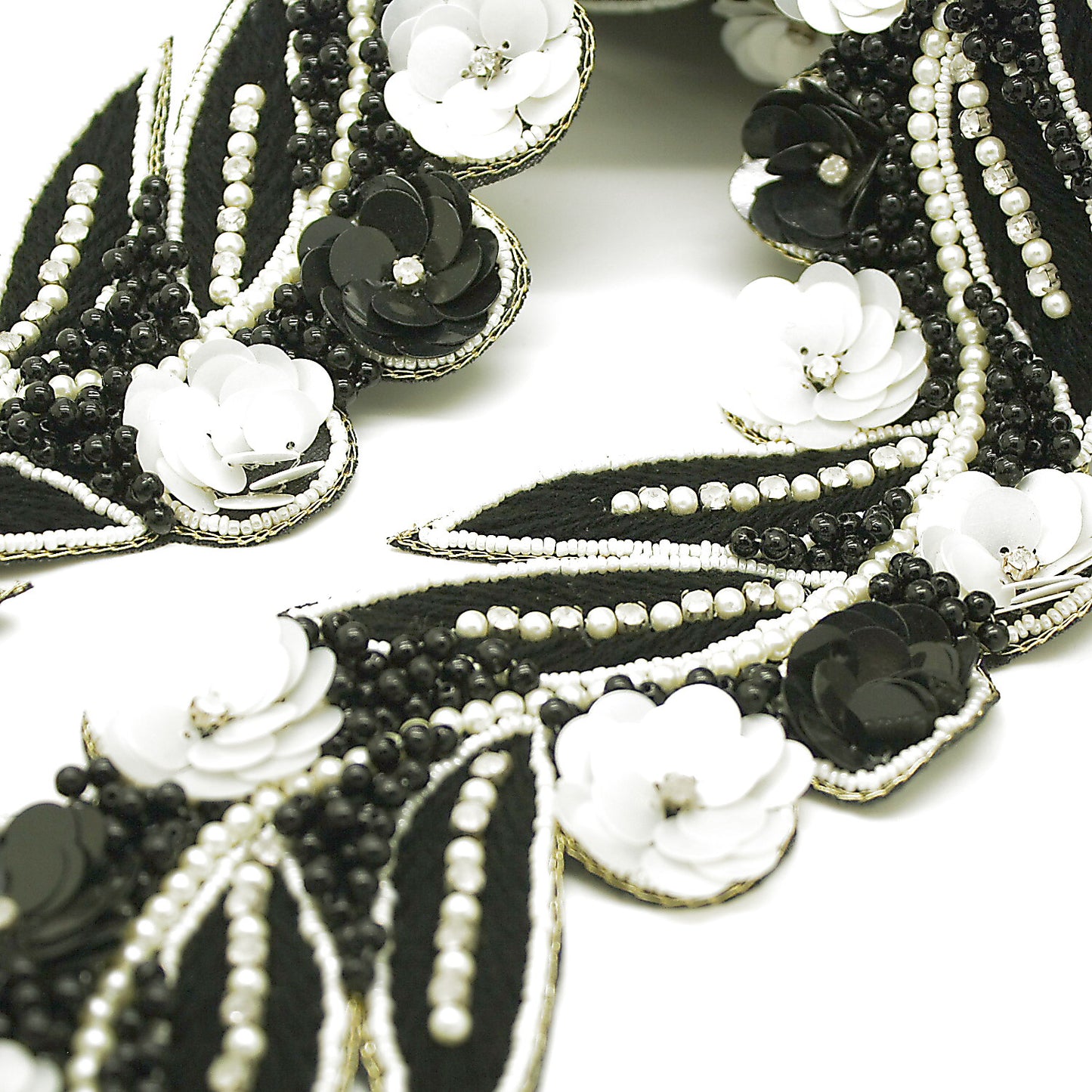 BLACK WHITE SEQUIN FLOWER TRIM - sarahi.NYC