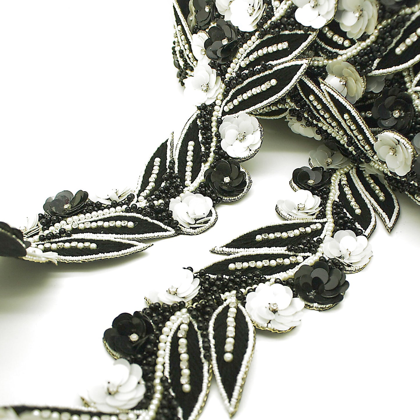 BLACK WHITE SEQUIN FLOWER TRIM - sarahi.NYC