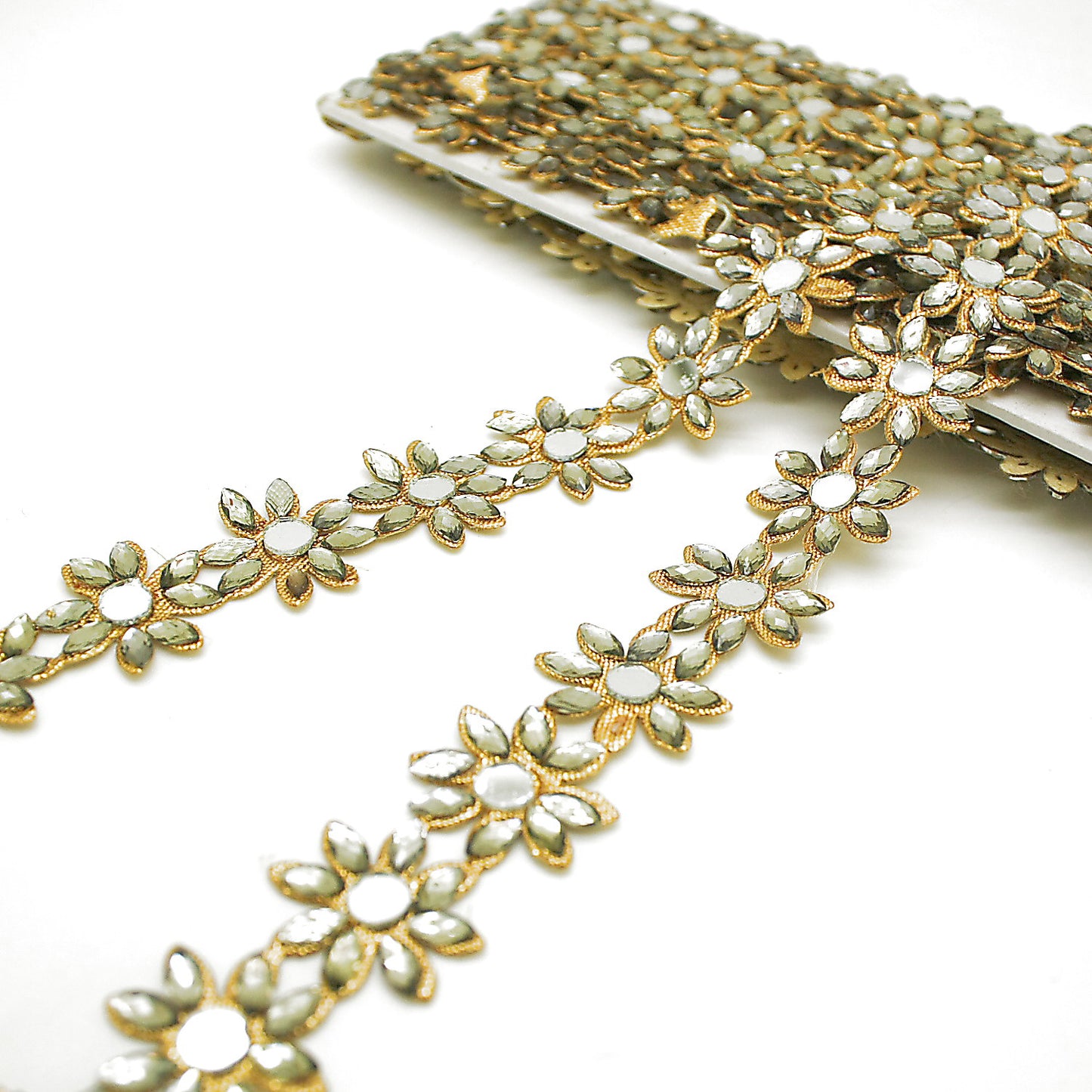 GOLD GREY RHINESTONE FLOWER TRIM - sarahi.NYC