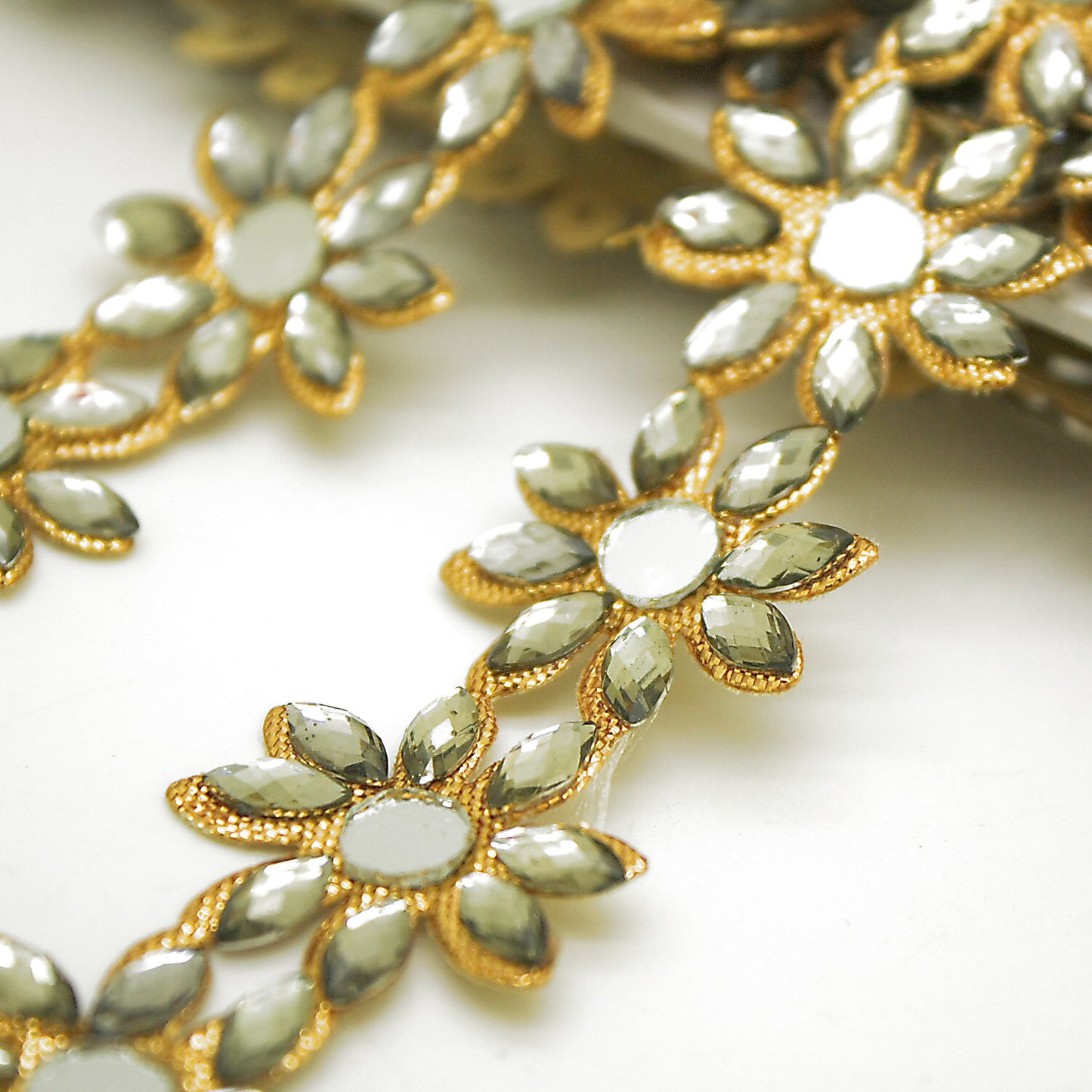 GOLD GREY RHINESTONE FLOWER TRIM - sarahi.NYC