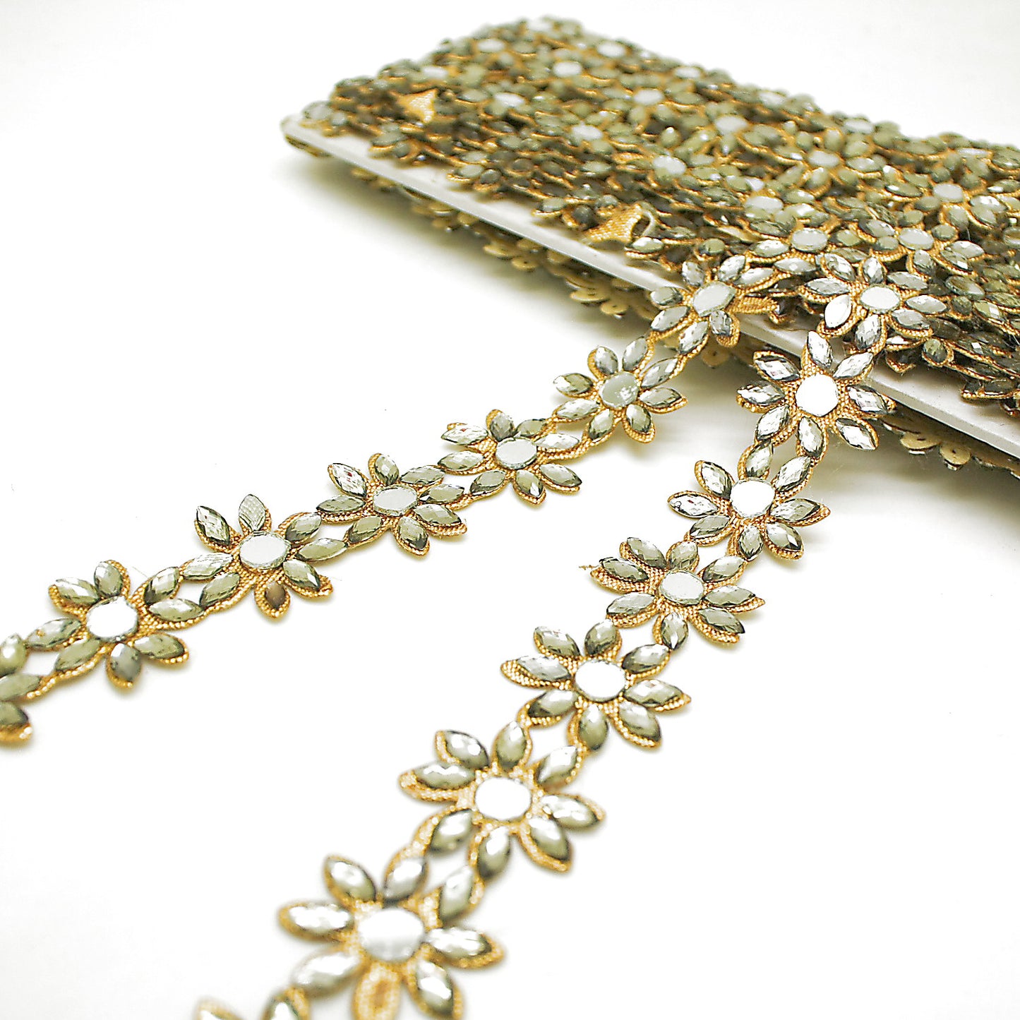 GOLD GREY RHINESTONE FLOWER TRIM - sarahi.NYC