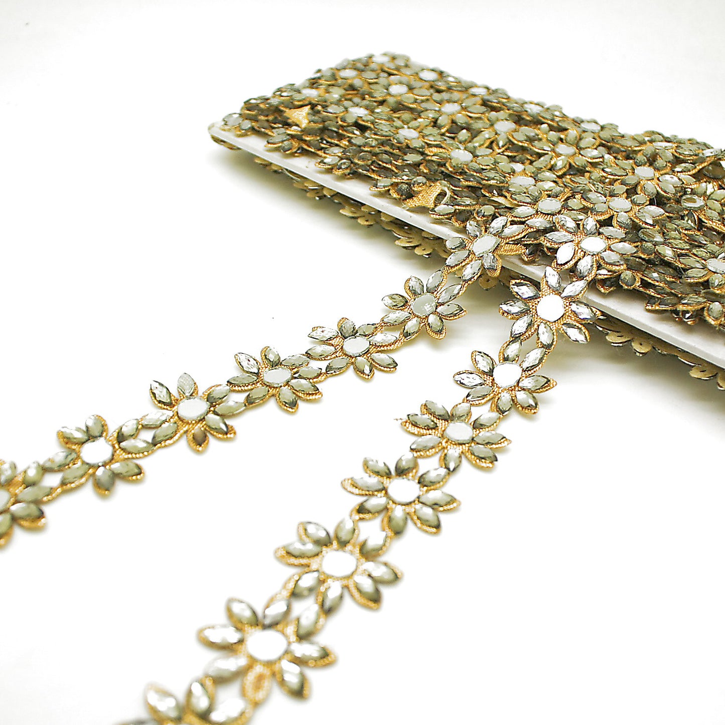 GOLD GREY RHINESTONE FLOWER TRIM - sarahi.NYC