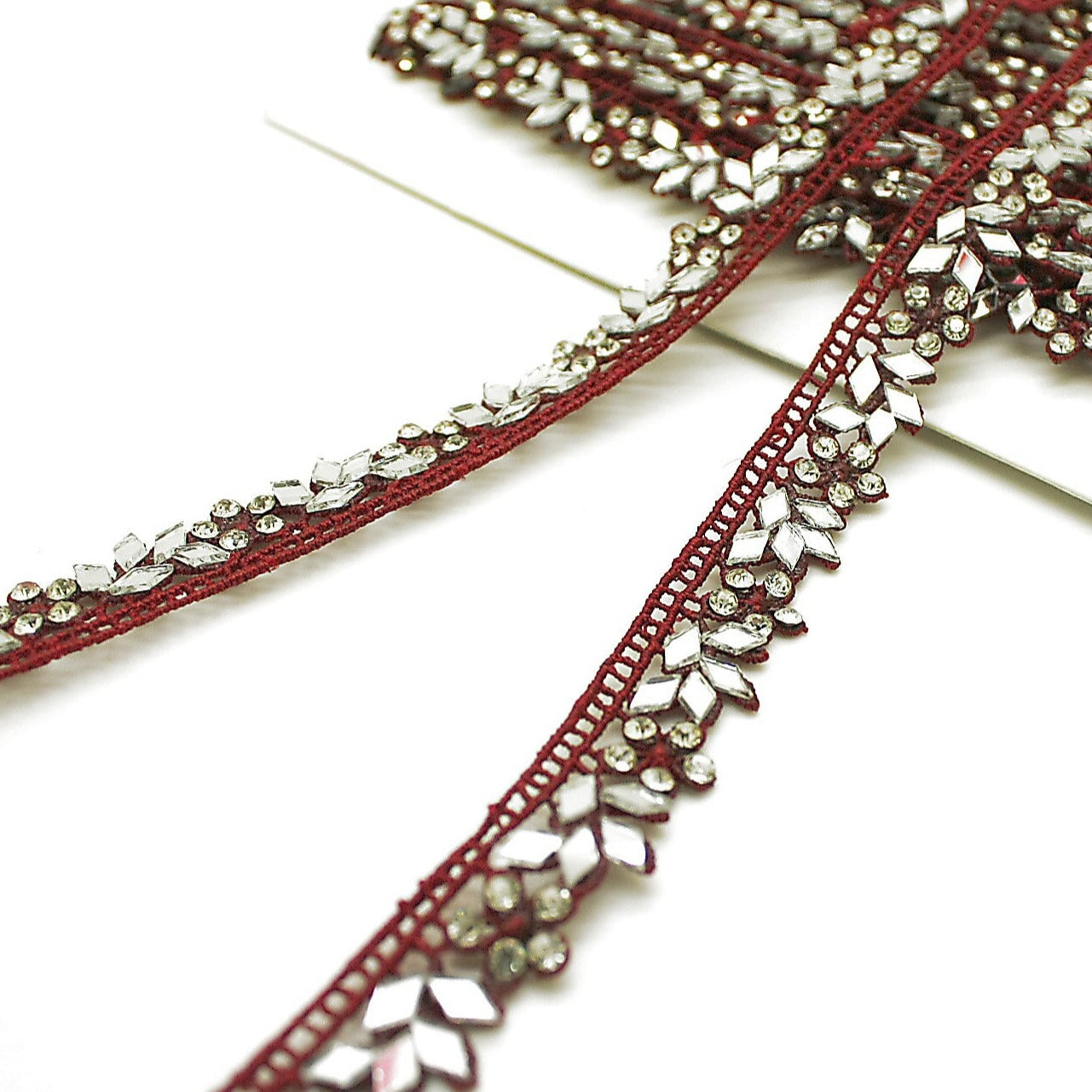 MAROON MIRROR LACE TRIM - sarahi.NYC