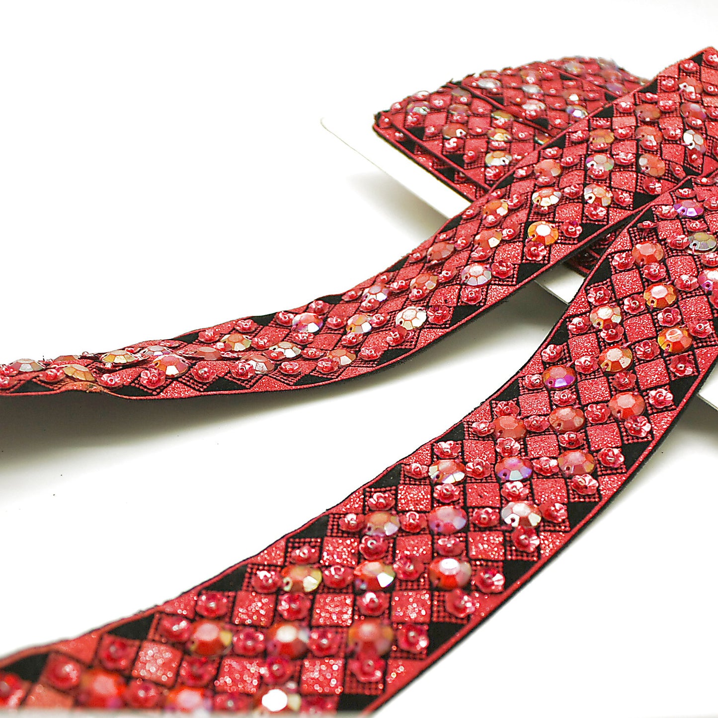 RED RHINESTONE RIBBON TRIM - sarahi.NYC